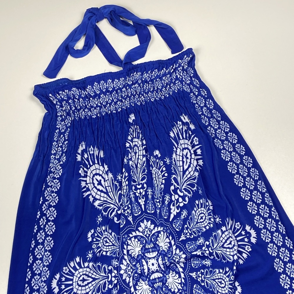 Just Love Smocked Halter Dress Size M Blue Paisley Swim Cover Vacation Resort